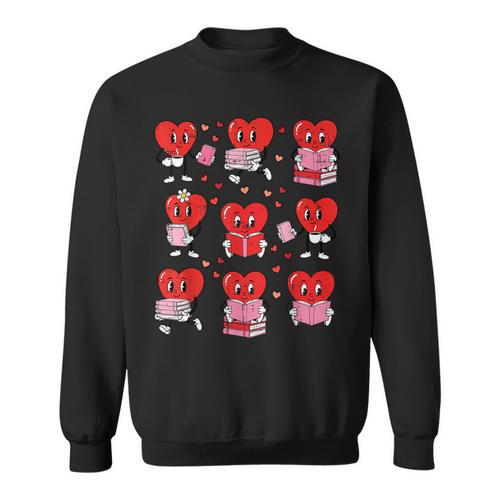 Valentines Day Librarian Heart Reading Book Women Men Kids Sweatshirt - Bookorys DE