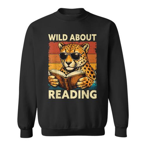 Vintage Cheetah Reading Book Wild About Reading Shirts Boys Sweatshirt - Bookorys CA