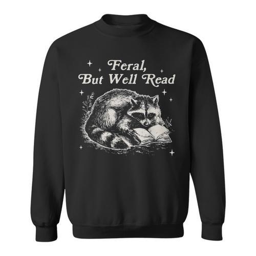 Vintage Feral But Well Read Raccoon Reading Book Lover Sweatshirt - Bookorys