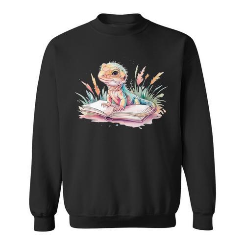 Watercolor Lizzard Reading Book Cute Kids Sweatshirt - Bookorys DE