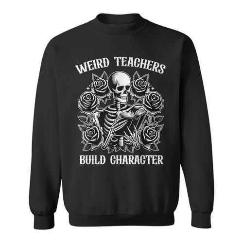 Weird Teachers Build Character Skeleton Reading Book Sweatshirt - Bookorys