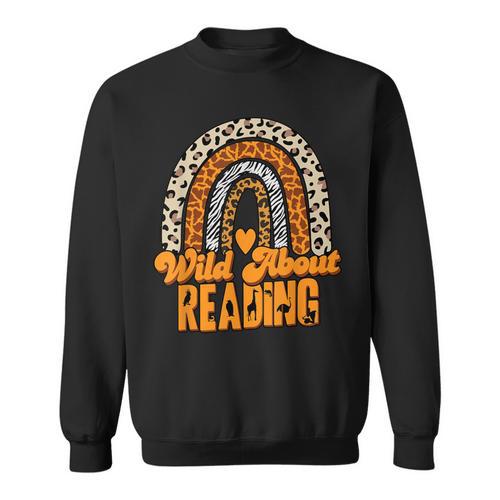 Wild About Reading Books Teacher Leopard Rainbow Men Women Kids Sweatshirt - Bookorys CA