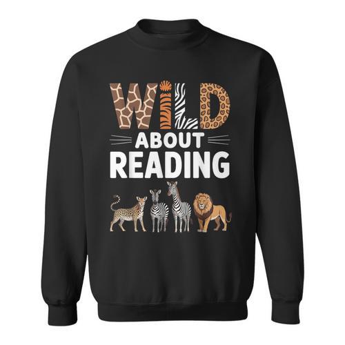 Wild About Reading Retro Animal Book Lover Librarian Teacher Sweatshirt - Bookorys DE