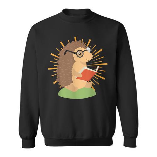 Wildlife Forest Animal Book Reading Bookworm Hedgehog Sweatshirt - Bookorys CA