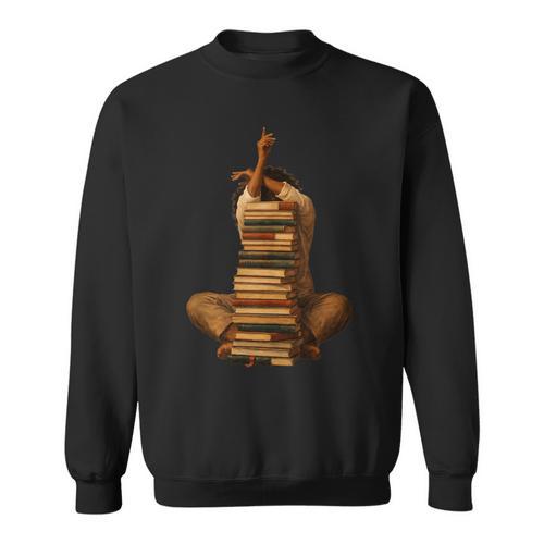 Woman Reading Book Stack Afro Girl Book Melanin Reader Sweatshirt - Bookorys