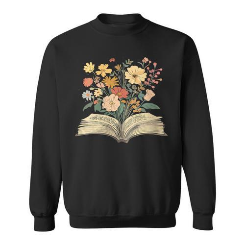 Women Book Lover Wildflowers Cottagecore Boho Flowers Book Sweatshirt - Bookorys