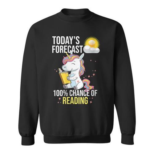 Women's 100 Chance Of Reading Book Lover Unicorn Sweatshirt - Bookorys DE