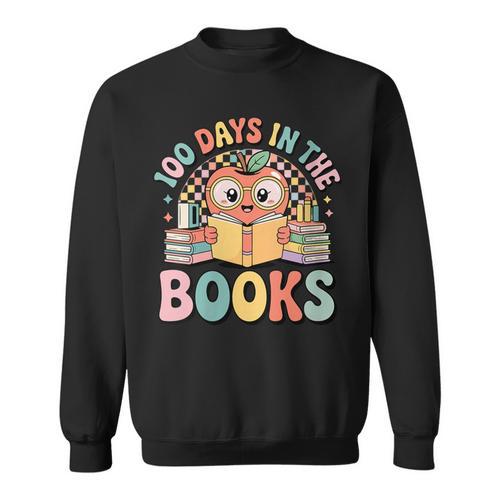 Women's 100 Days In The Books Cute Apple Reading School Sweatshirt - Bookorys DE