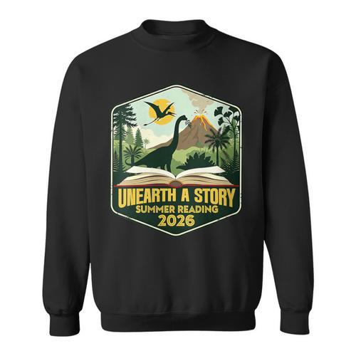 Women's 2026 Summer Reading Unearth a Story Teachers Students Book Sweatshirt - Bookorys CA