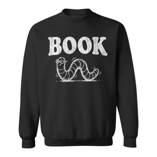 Women's Book Worm Visual Pun Vintage Reading Lover Sweatshirt - Bookorys DE