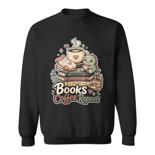 Women's Books Coffee Repeat Cute Reading Lover Sweatshirt - Bookorys