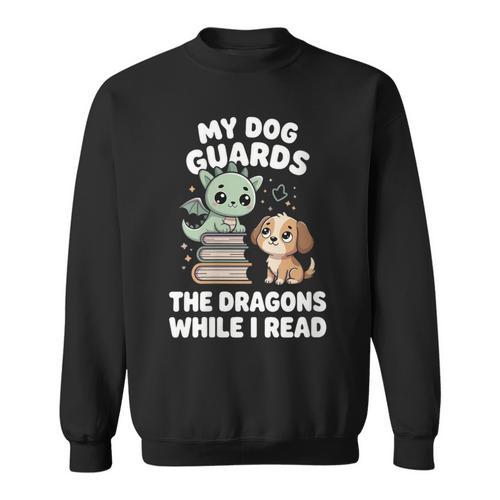 Women's Cute Fantasy Book Reader Apparel Dog Dragon Bookish Magic Sweatshirt - Bookorys