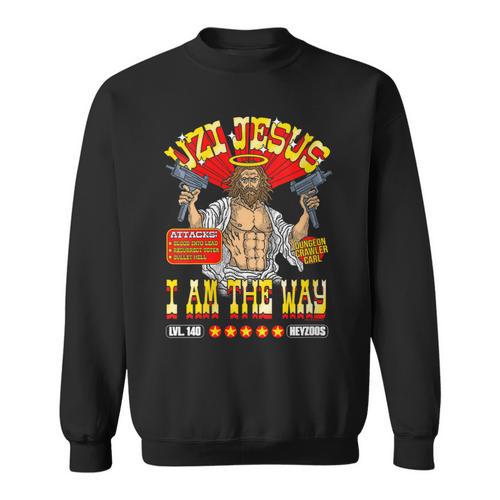 Women's DCC Uzi Jesus I Am The Way Character Stats RPG Books Sweatshirt - Bookorys