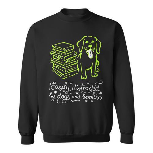 Women's Distracted By Books And Dogs Reader Graphic Sweatshirt - Bookorys CA