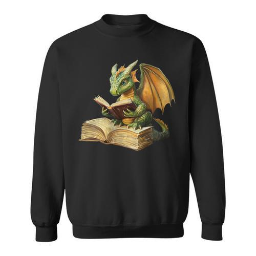 Women's Dragon Bookworm Reading Book Graphic Sweatshirt - Bookorys AU