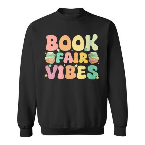 Women's Library Book Fair Vibe Groovy Retro School Reading Nostalgic Sweatshirt - Bookorys