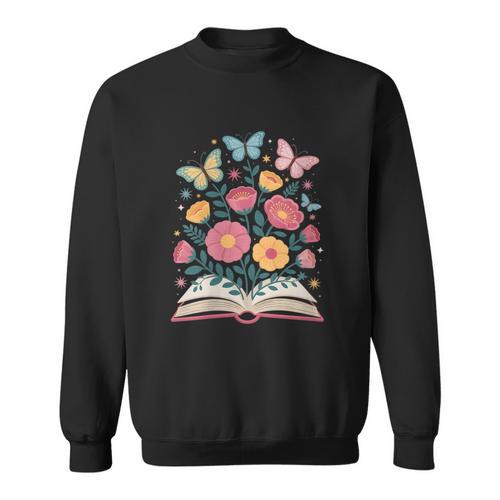 Women's Open Book Flowers Butterflies Blooming Saying Sweatshirt - Bookorys DE