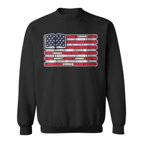 Women's Patriotic Book Flag Reading American Flag Books Teacher Sweatshirt - Bookorys CA