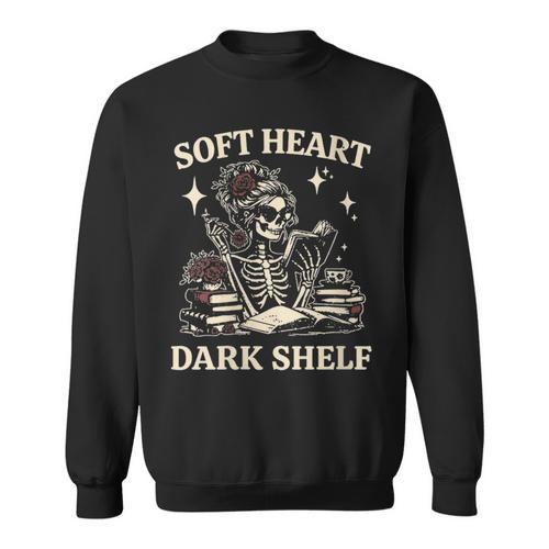 Women's Soft Heart Dark Shelf Dark Romance Book Lover Skeleton Goth Sweatshirt - Bookorys