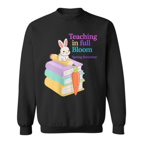 Women's Teaching Spring Semester Bunny Books Pencil Classroom Sweatshirt - Bookorys DE