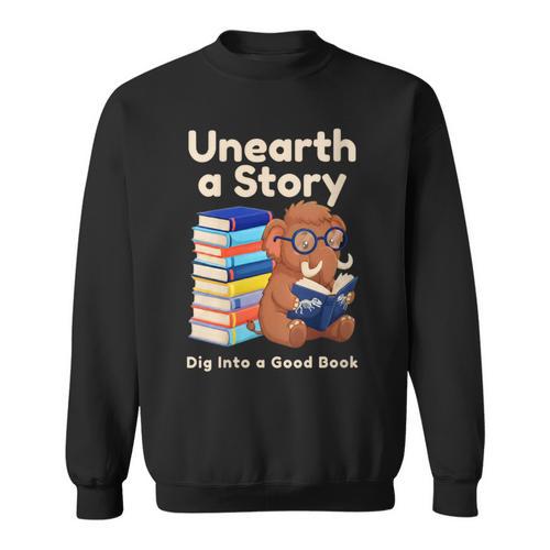 Women's Unearth A Story Reading Mammoth Prehistoric Book Librarian Sweatshirt - Bookorys DE