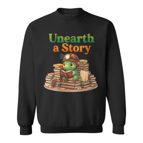 Women's Unearth a Story Summer 2026 Dinosaur Reading Books Dino Sweatshirt - Bookorys DE