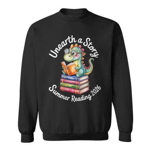 Women's Unearth a Story Summer Reading 2026 Book Lover Dino Fun Sweatshirt - Bookorys