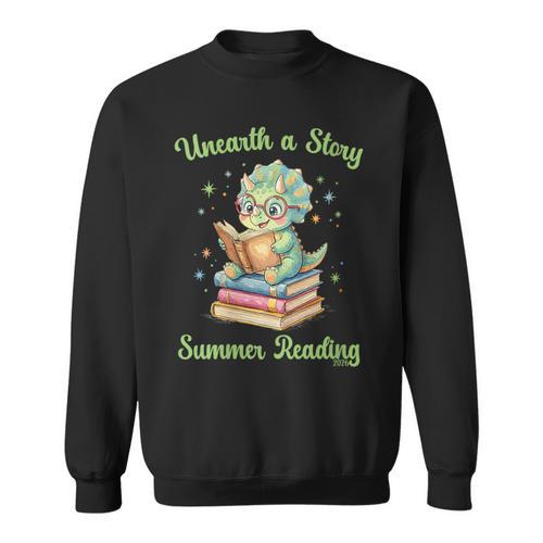 Women's Unearth a Story Triceratops Dinosaur Reading Books Cute Dino Sweatshirt - Bookorys UK