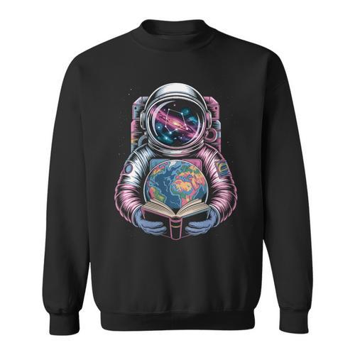 Women's Vintage Astronaut Holding Colorful Books In The Universe Sweatshirt - Bookorys