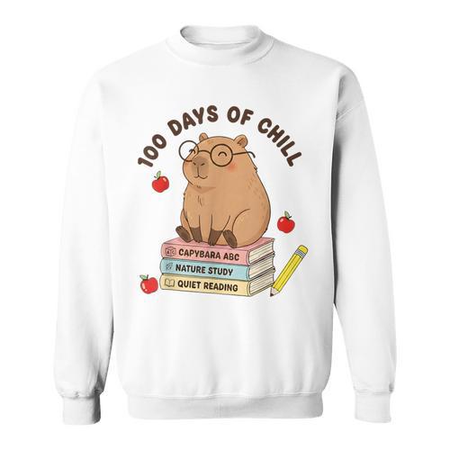 100 Days Of Chill Cute Capybara School Book Lover Sweatshirt - Bookorys UK