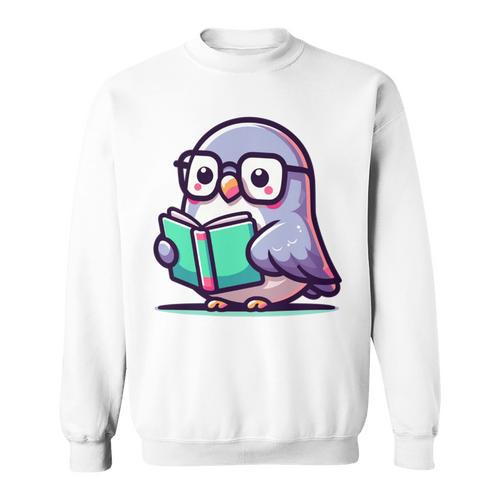 Adorable Book Lover Pigeon With Reading Glasses Cute Sweatshirt - Bookorys AU