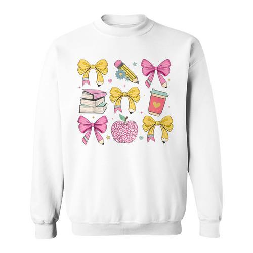 Apple Coquette Bow Books First Day Of School Back To School Sweatshirt - Bookorys DE