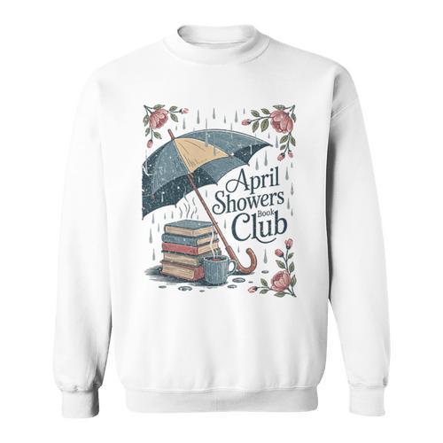 April Showers Book Club Spring Peonies Cozy Hygge Reader Sweatshirt - Bookorys AU