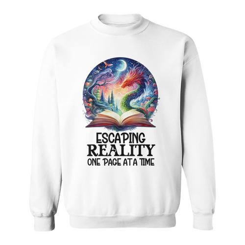 Book Dragon Reading Escaping Reality One Page Bookish Dragon Sweatshirt - Bookorys AU