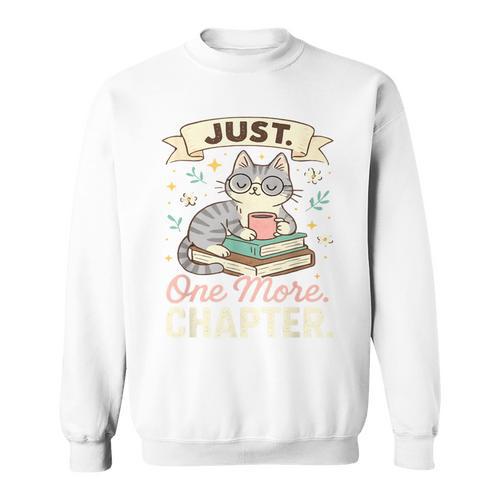 Book Lover Cute Cat Coffee Just 1 More Chapter Cozy Reading Sweatshirt - Bookorys