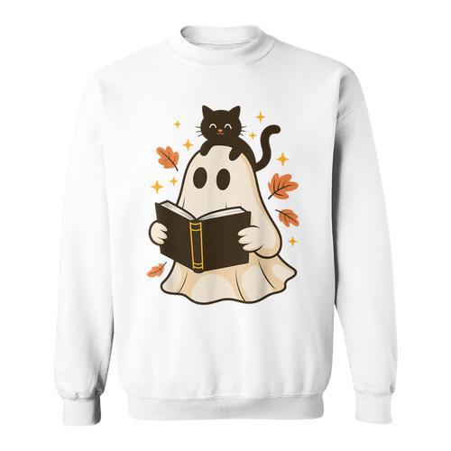 Books Ghost Reading Book Halloween Library Cat Fall Sweatshirt - Bookorys CA