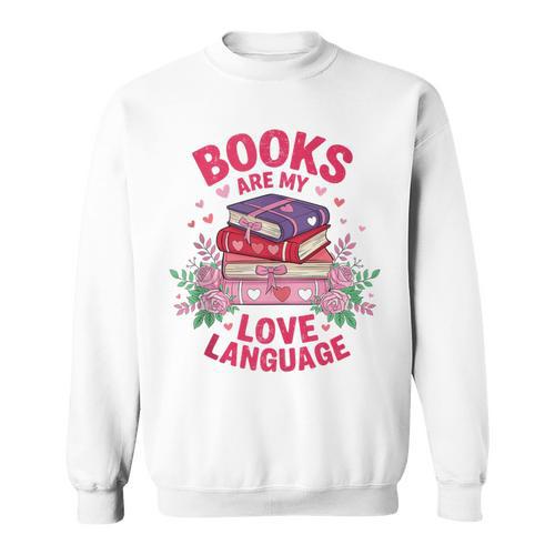Books Are My Love Language Retro Bookish Pink Valentine Sweatshirt - Bookorys CA