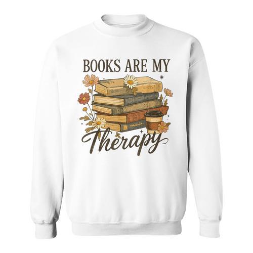 Books Are My Therapy Vintage Book Lover Daisy Art Sweatshirt - Bookorys