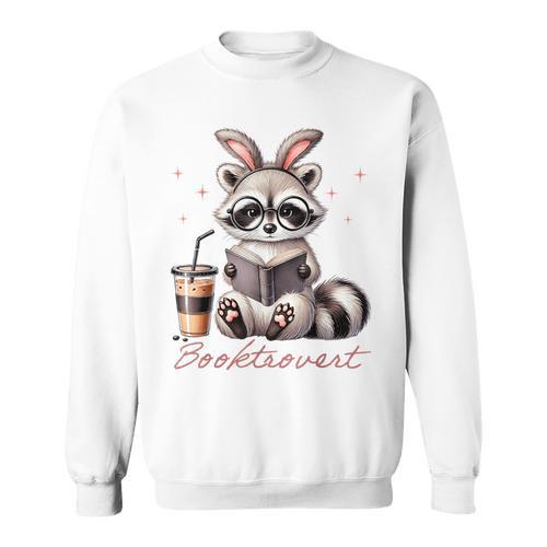 Booktrovert Raccoon Reading Book Iced Coffee Lover Sweatshirt - Bookorys AU