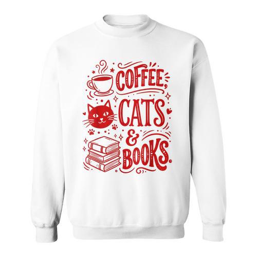 Coffee Cats And Books Lover Reading Sweatshirt - Bookorys AU