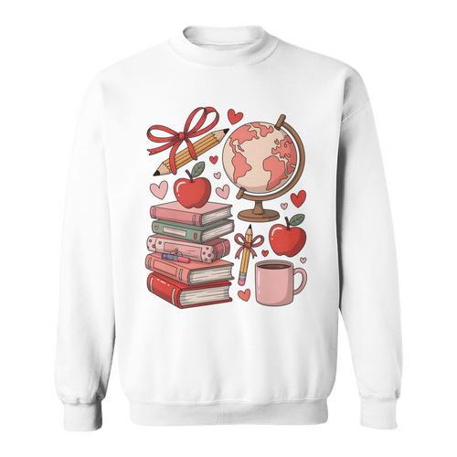 Coquette Teacher School Supplies Bows Books Globe Apple Cute Sweatshirt - Bookorys