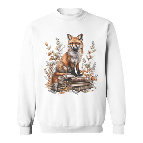 Cottagecore Minimalist Floral Fox With Book Cute Goblincore Sweatshirt - Bookorys UK