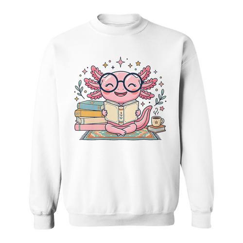 Cute Axolotl Reading Books Cozy Bookworm Fantasy Art Premium Tri-Blend Sweatshirt - Bookorys