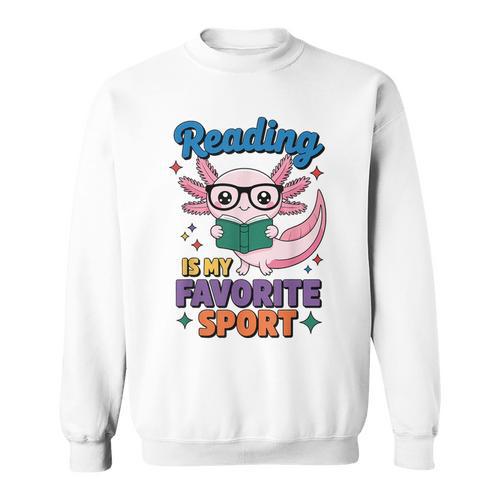 Cute Axolotl Reads Books Reading Is My Favorite Sport Book Sweatshirt - Bookorys