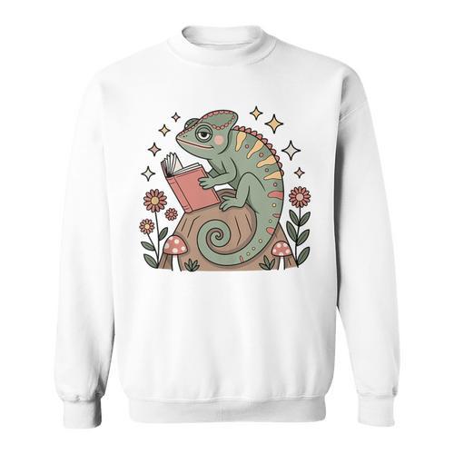 Cute Chameleon Reading Book Cottagecore Aestetic Sweatshirt - Bookorys CA