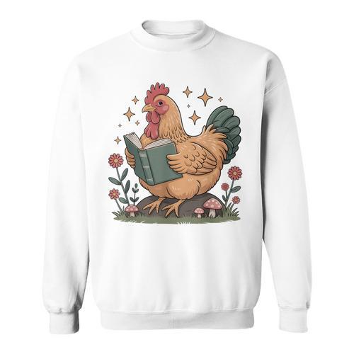 Cute Chicken Reading Book Cottagecore Aestetic Sweatshirt - Bookorys DE