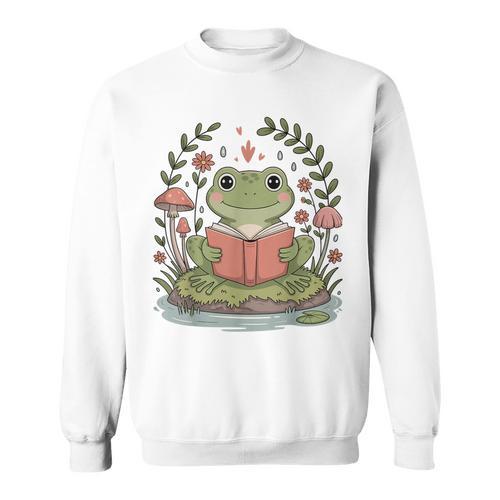Cute Cottagecore Frog Reading Book Retro 90s Kawaii Sweatshirt - Bookorys DE