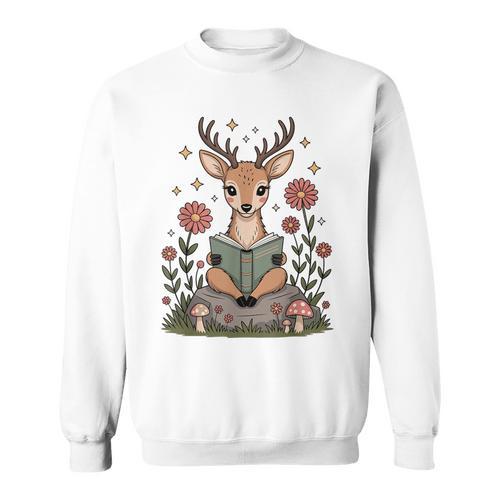 Cute Deer Reading Book Cottagecore Aestetic Sweatshirt - Bookorys CA