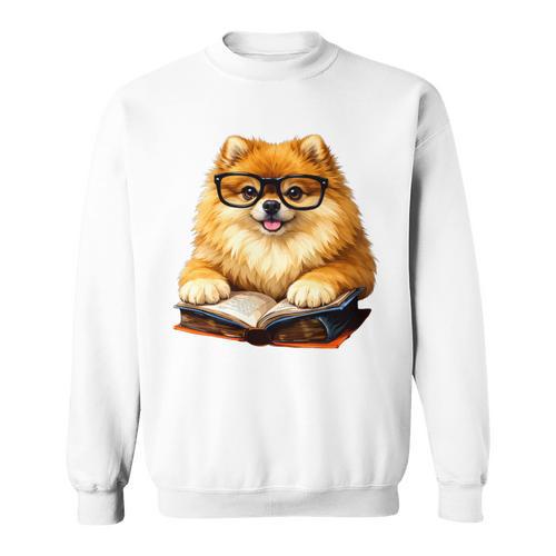 Cute Dog Pomeranian Reading Book Premium Tri-Blend Sweatshirt - Bookorys UK