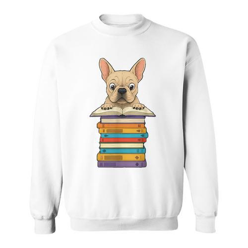 Cute French Bulldog Reading On Pile Of Books Sweatshirt - Bookorys